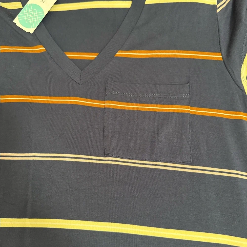 Striped V-Neck T-Shirt Dress - Blue and Orange - Picture 2 of 3